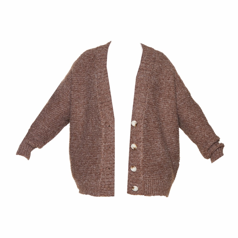Plus Chocolate Rib Collar Oversized Cardigan